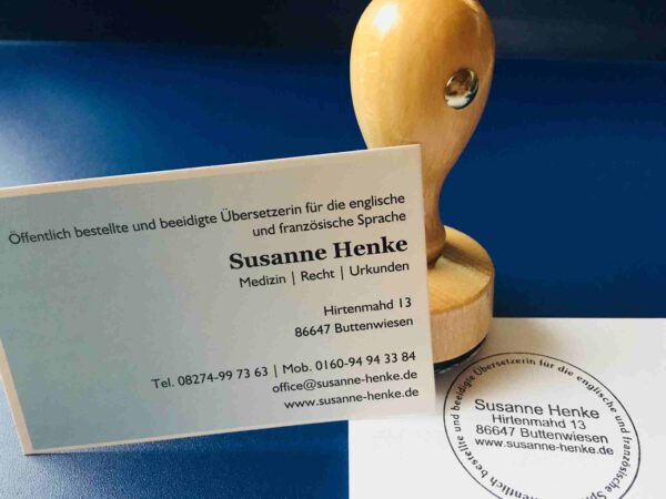 Beglaubigungsstempel von Susanne Henke, beeidigte Fachübersetzerin