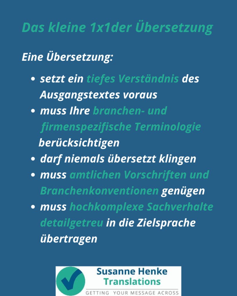 Das kleine 1x1 der Übersetzung (c) Susanne Henke, Fachübersetzerin für Medizin, Recht und HR
